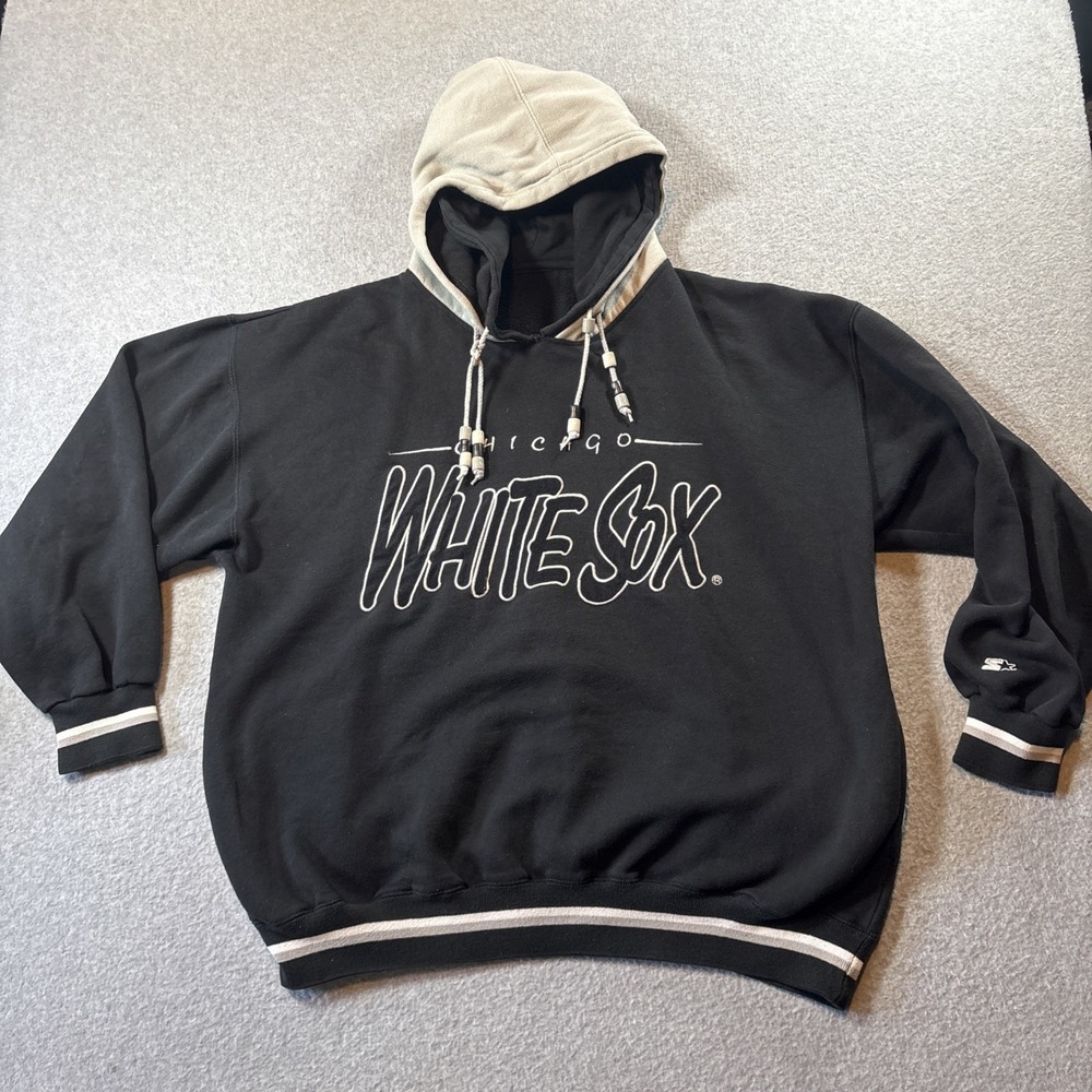 VTG Starter Chicago White Sox Hoodie Mens XL?  Black Excellent Embroidered Logo